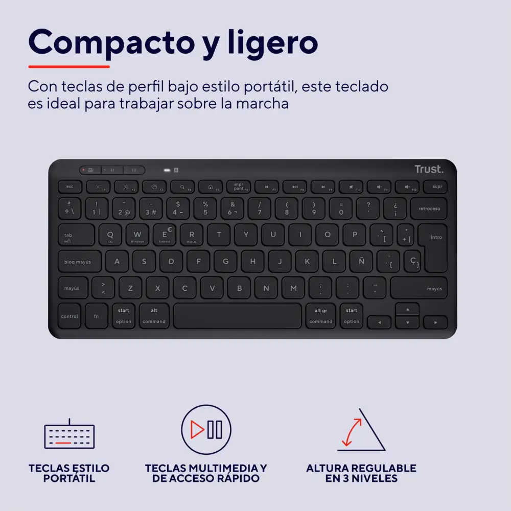 Teclado Inalámbrico Eco Multidispositivo Lyra Negro Trust (25059)