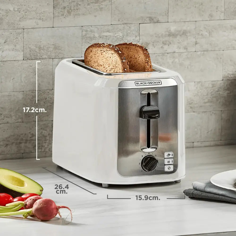 Tostador de Pan 2 Rebanadas Blanco con Plateado Black + Decker (TR7827-1WDLA) - Tostadores