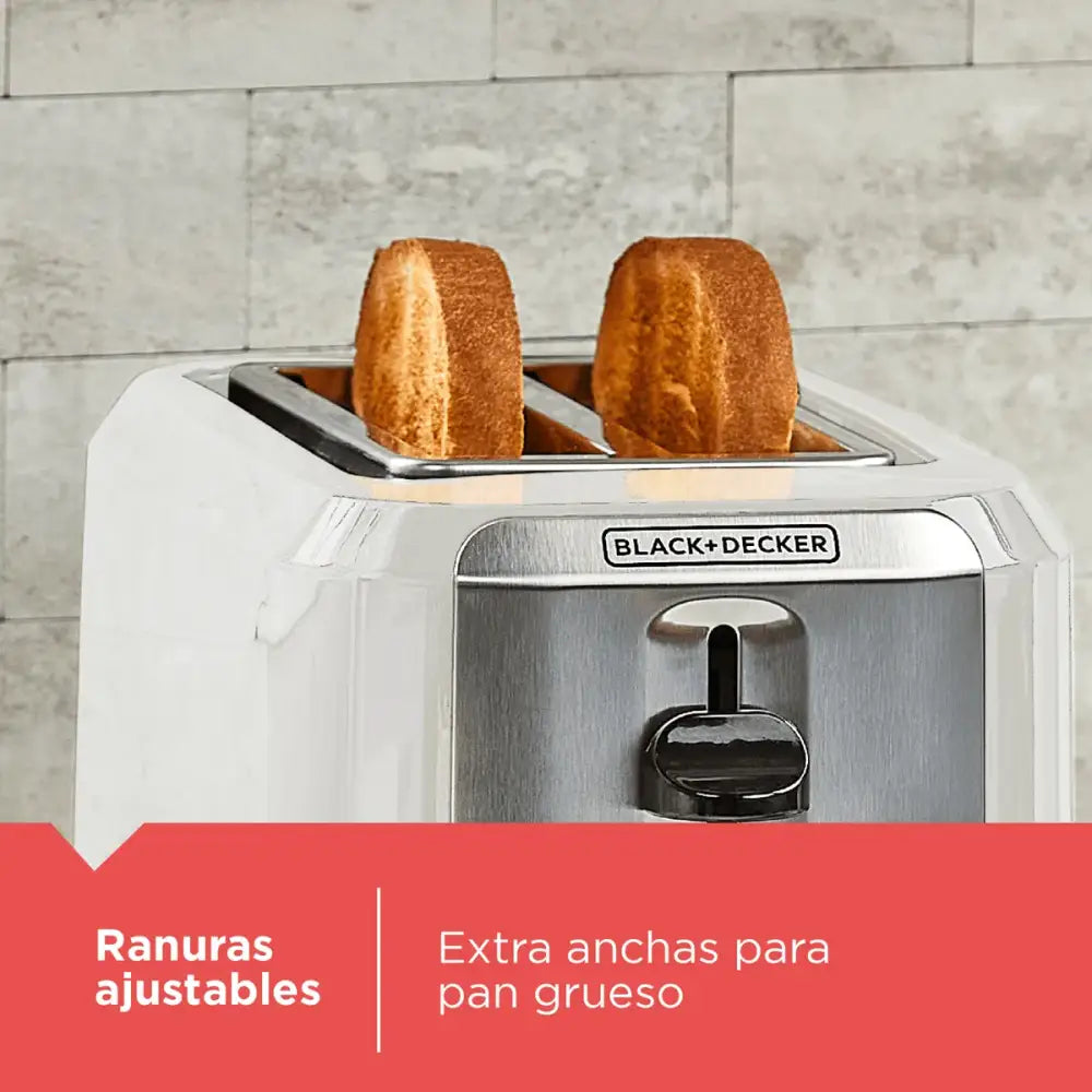 Tostador de Pan 2 Rebanadas Blanco con Plateado Black + Decker (TR7827-1WDLA) - Tostadores