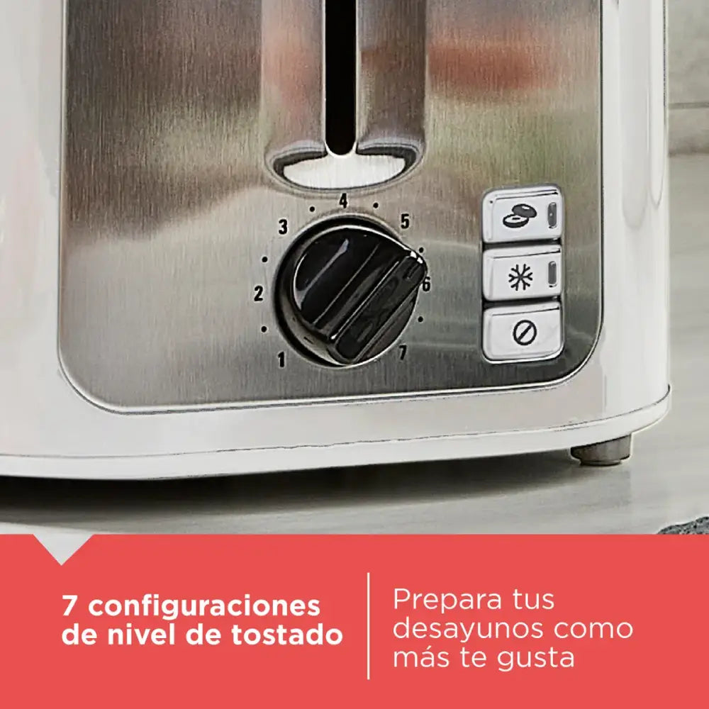 Tostador de Pan 2 Rebanadas Blanco con Plateado Black + Decker (TR7827-1WDLA) - Tostadores