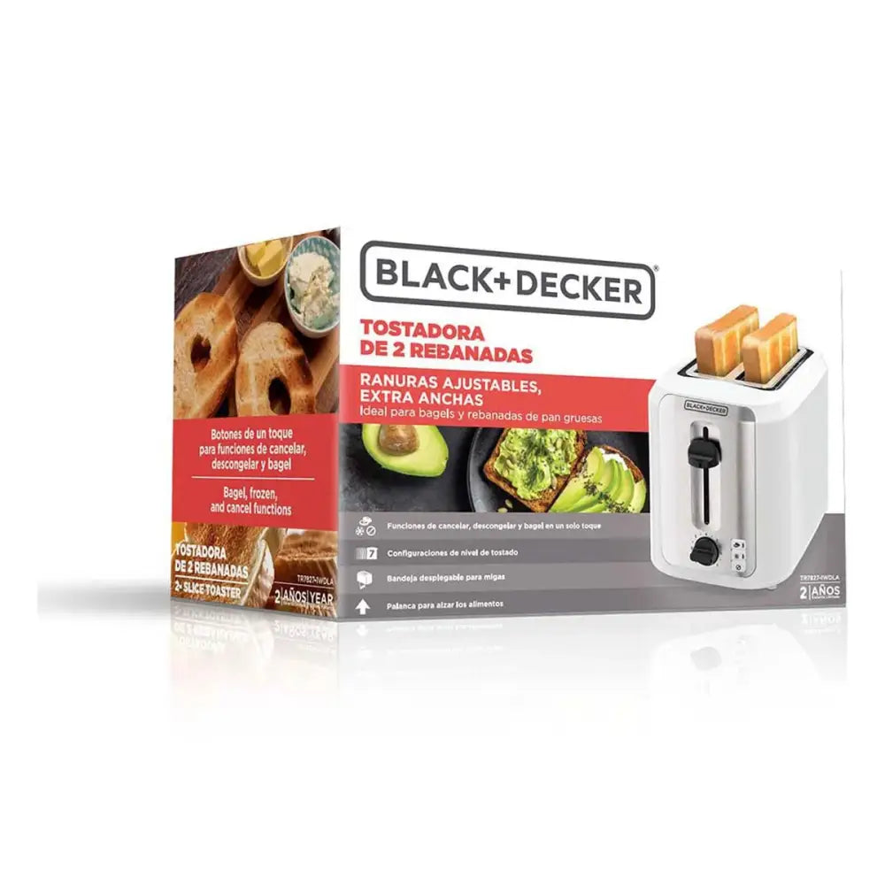 Tostador de Pan 2 Rebanadas Blanco con Plateado Black + Decker (TR7827-1WDLA) - Tostadores