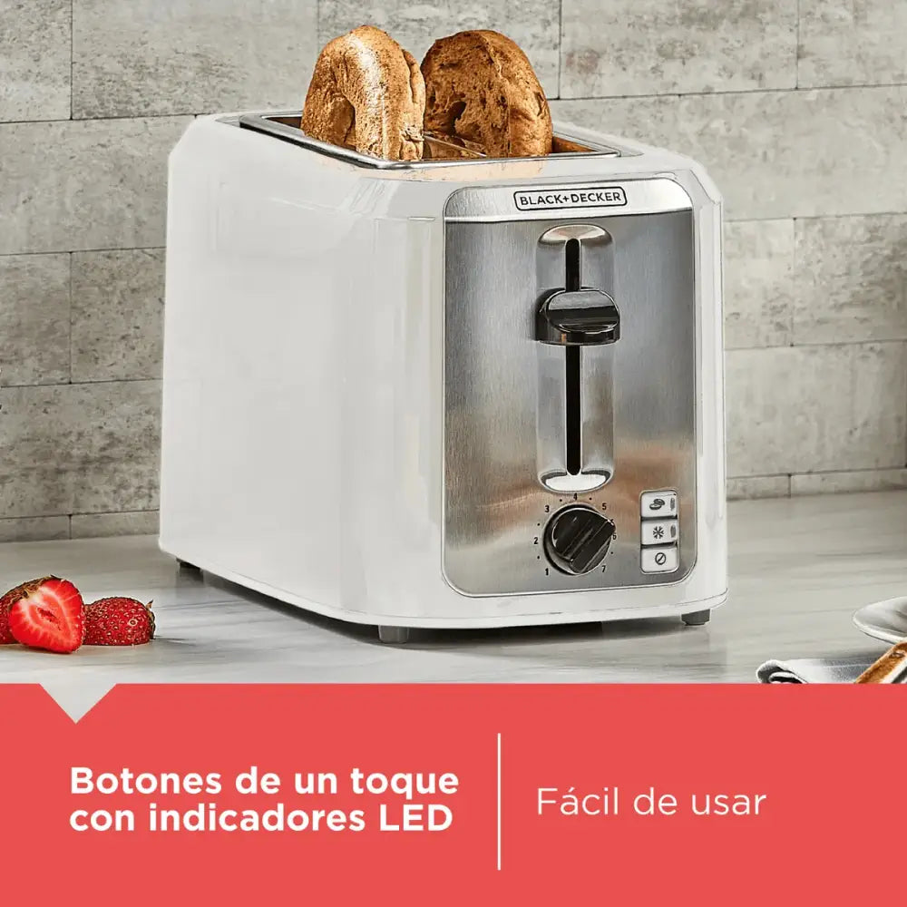 Tostador de Pan 2 Rebanadas Blanco con Plateado Black + Decker (TR7827-1WDLA) - Tostadores