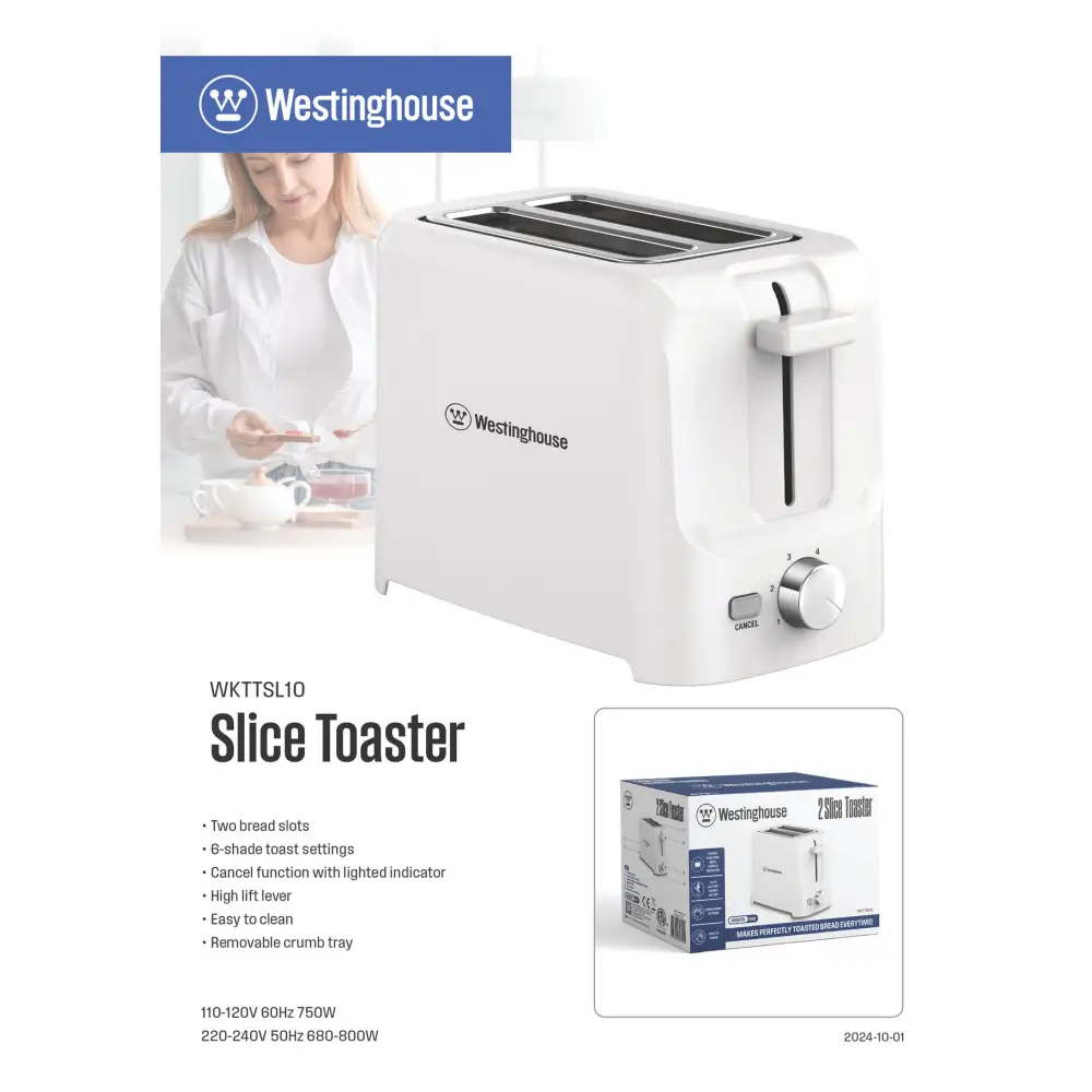 Tostador de Pan 2 Rebanadas Blanco Westinghouse (WKTTSL10) - Tostadores