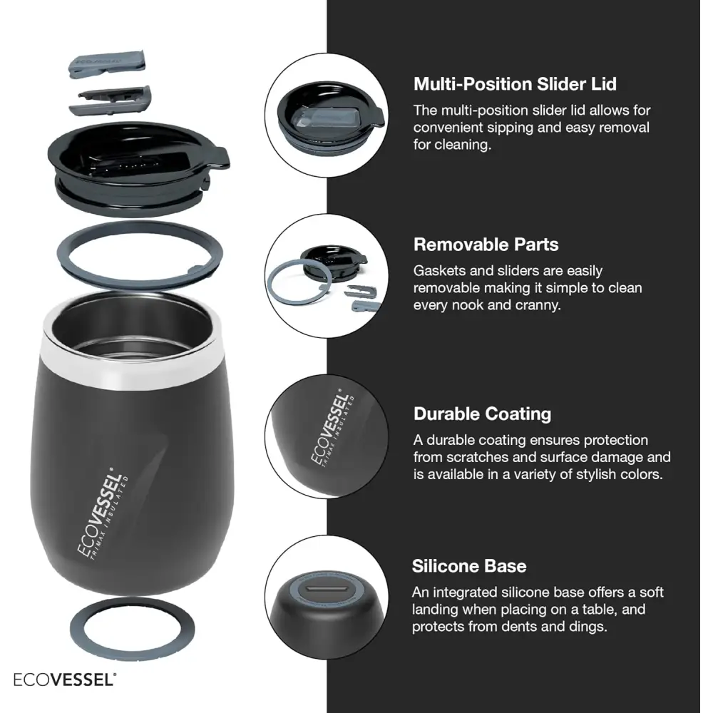Vaso Térmico EcoVessel The Port de Acero Inoxidable 10 oz con Tapa Deslizante Thunder Struck (PORT10OTS) Botella